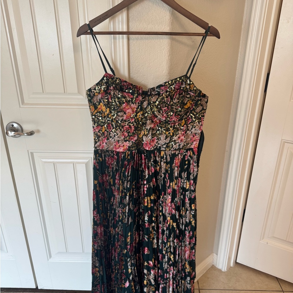 Anthropologie Black Floral Midi Dress
